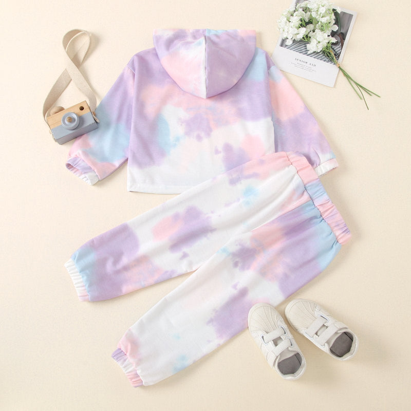 2 Pieces Sets Wholesale Girls Fashion Clothes Tie Dye Hoodie Top Matching Trousers - PrettyKid