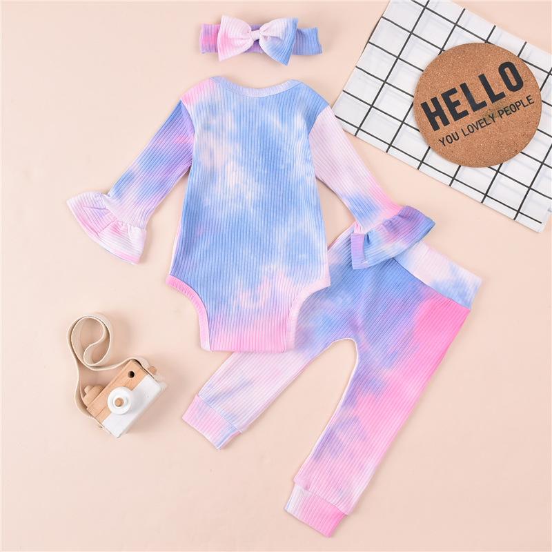 Baby Girl Three-piece Tie-dye Jumpsuit and Trousers and Headband - PrettyKid