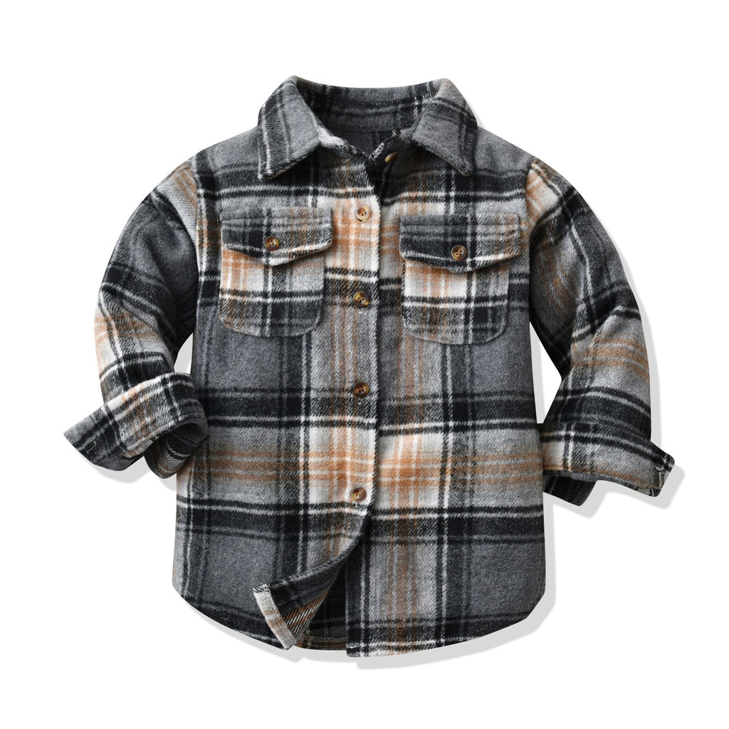 Checked Pattern Flap Pockets Kid Boy Shirts Wholesale - PrettyKid