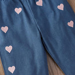 Blue Love Heart Printed Girl Denim Pants - PrettyKid