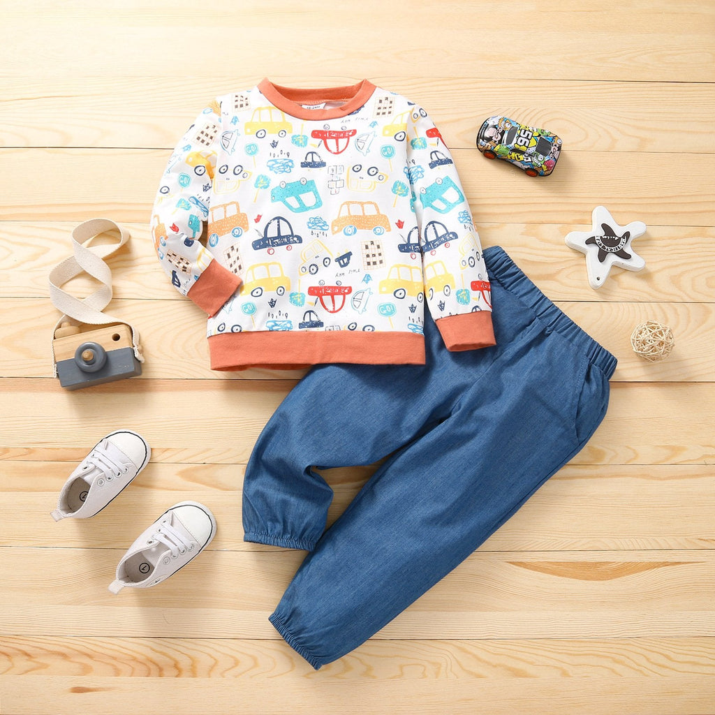 Car Print Boys Sets Top With Pants Wholesale Kids Clothes - PrettyKid