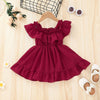 Baby Girl Off Shoulder Dress With Solid Color Ruffle Trim Wholesale Children's Clothing - PrettyKid