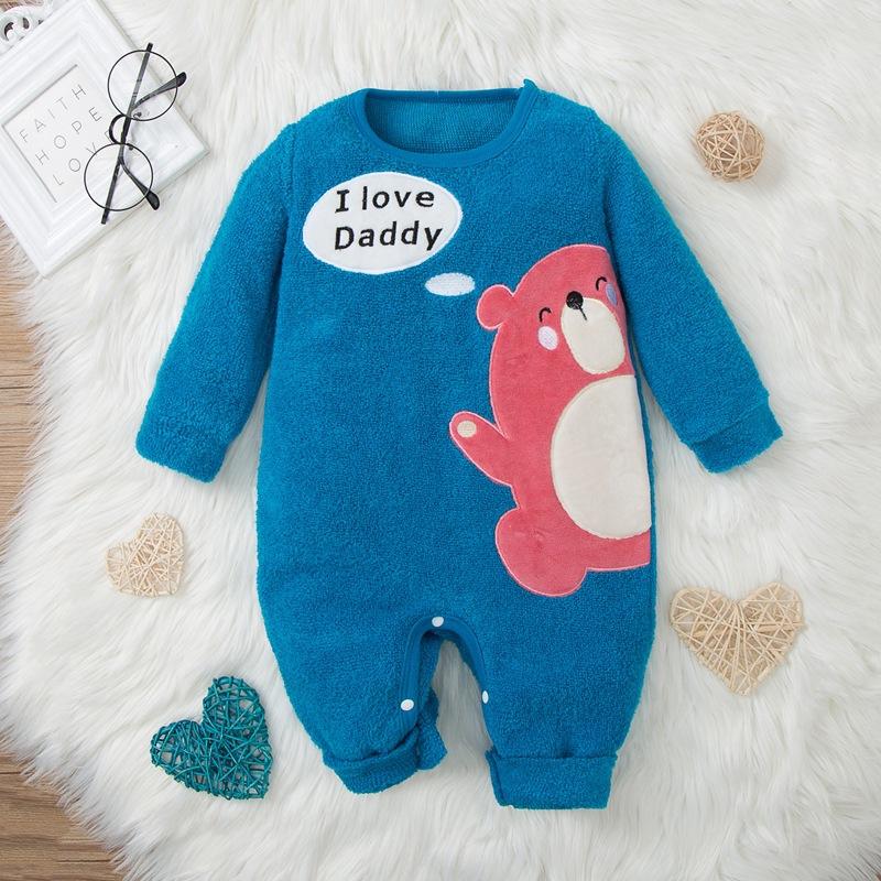 Baby Letters and Cartoon Bear Print Jumpsuit - PrettyKid