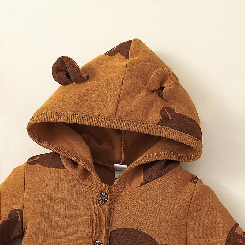 Bear Animal Print Long Sleeve Button Jumpsuit Wholesale Baby Onesies - PrettyKid
