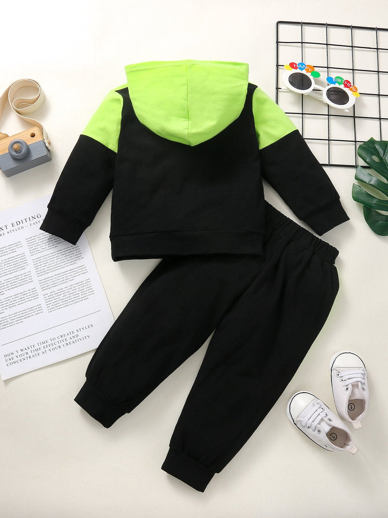 Color Blocking Letter Print Hoodie With Pants Wholesale Baby Clothes Set - PrettyKid