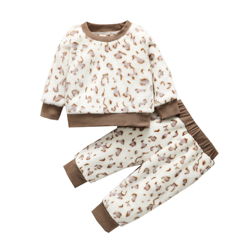 2-Piece Winter Clothes Baby Outfits Leopard Pattern Top Matching Pants - PrettyKid