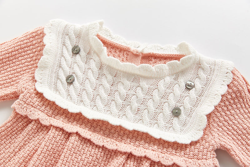 Buttons Trim Knitting Baby Girl Dress Wholesale - PrettyKid