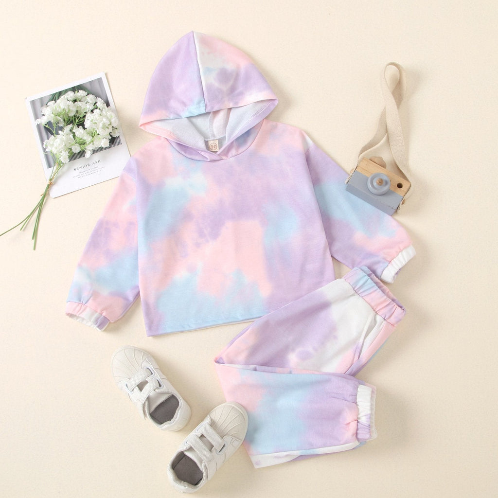 2 Pieces Sets Wholesale Girls Fashion Clothes Tie Dye Hoodie Top Matching Trousers - PrettyKid