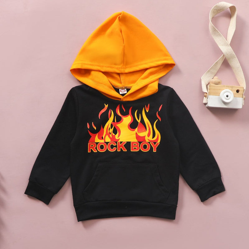 Children's Letter Fire Printing Long Sleeve Hooded Sweatshirt Wholesale Kids Clothes - PrettyKid