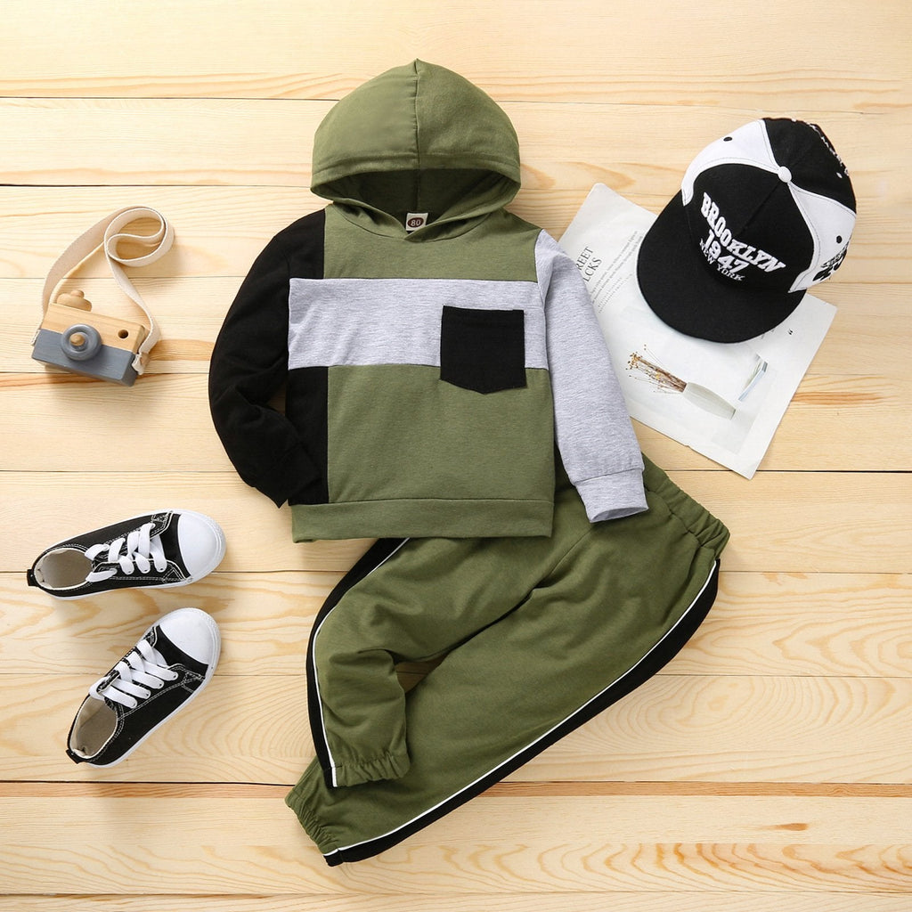 Color Blocking Boys Sets Hoodie With Pants - PrettyKid
