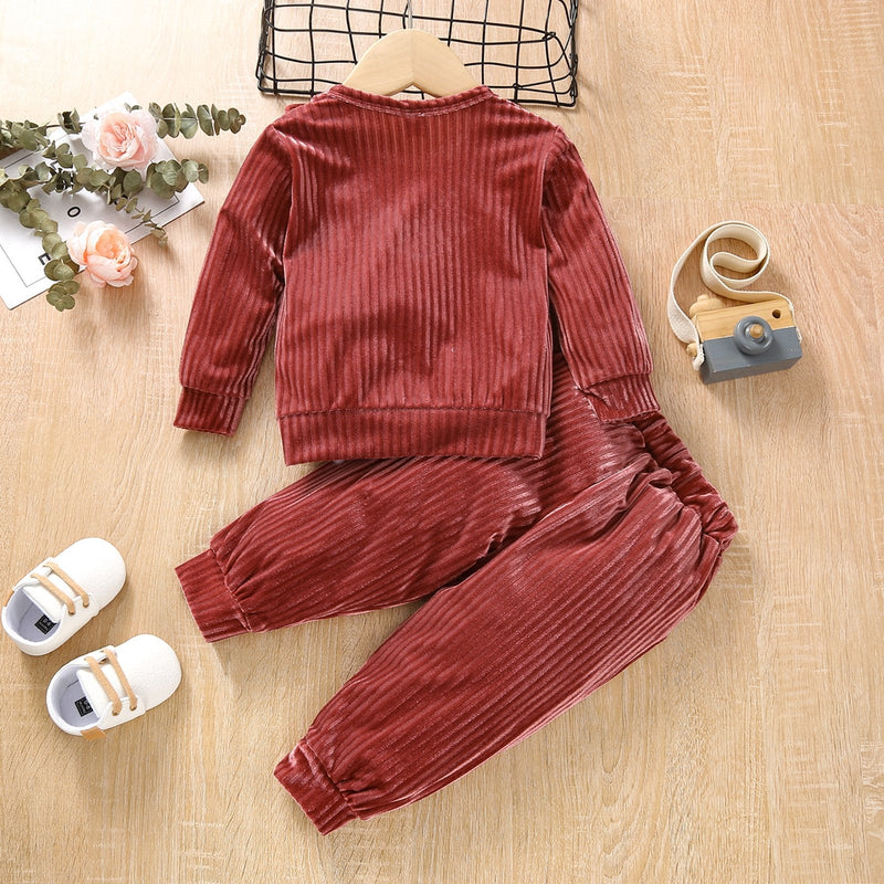 Baby Girl Fall Set Wine Red Ruffle Top With Pants - PrettyKid
