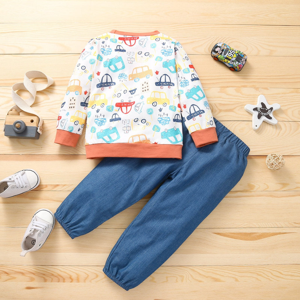 Car Print Boys Sets Top With Pants Wholesale Kids Clothes - PrettyKid