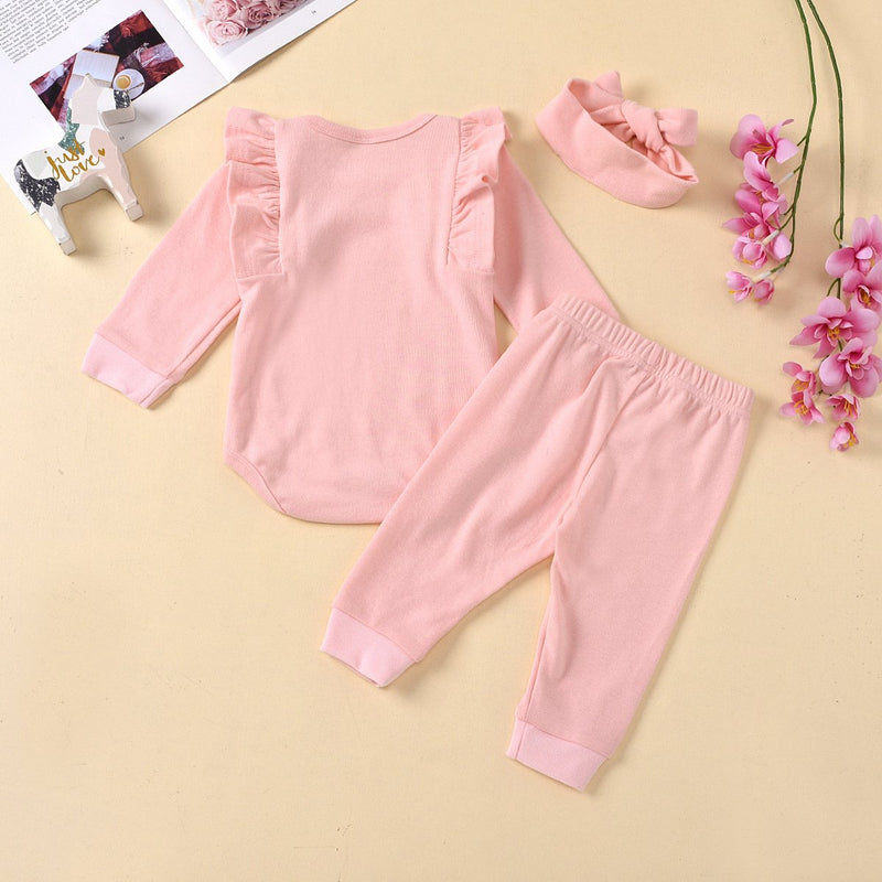 Baby Girl Flutter Sleeve Solid Color Set Wholesale Baby Clothes - PrettyKid