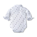 3 Pieces Baby Boy Gentlemen Outfits Wholsale Bow Trim Shirt Bodysuit Suspender Pants and Hat - PrettyKid