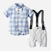 Butterfly Gingham T Shirt Suspender Shorts Boys Suit Sets Wholesale Kidswear - PrettyKid