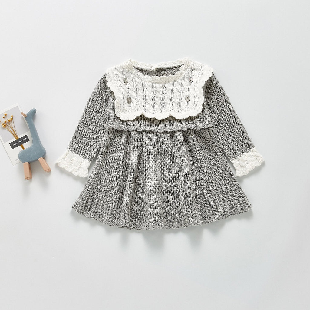 Buttons Trim Knitting Baby Girl Dress Wholesale - PrettyKid