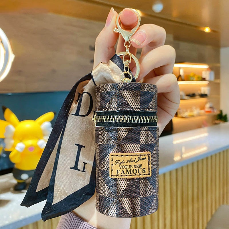 Luxury Leather Lipstick Bag Keychain - PrettyKid