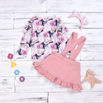 Girls Floral Printed Long Sleeve Top & Solid Suspender Skirt Girls Clothes Wholesale - PrettyKid