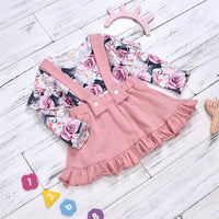 Girls Floral Printed Long Sleeve Top & Solid Suspender Skirt Girls Clothes Wholesale - PrettyKid