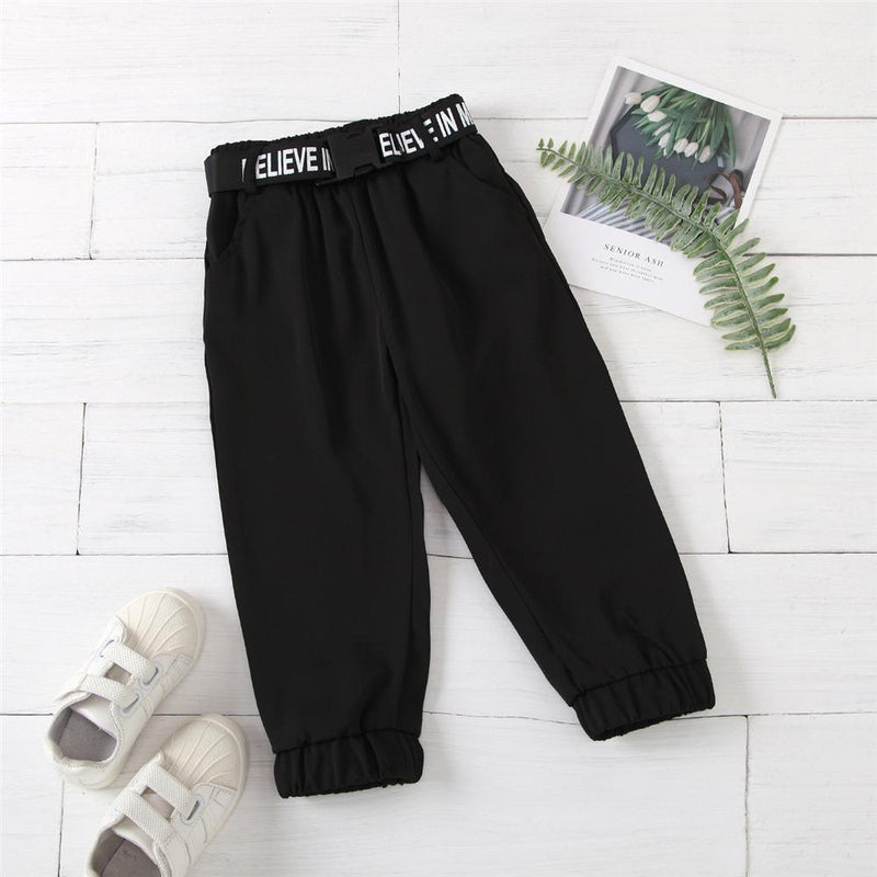 Girls Solid Letter Printed Trousers Wholesale Girl Boutique Clothing - PrettyKid