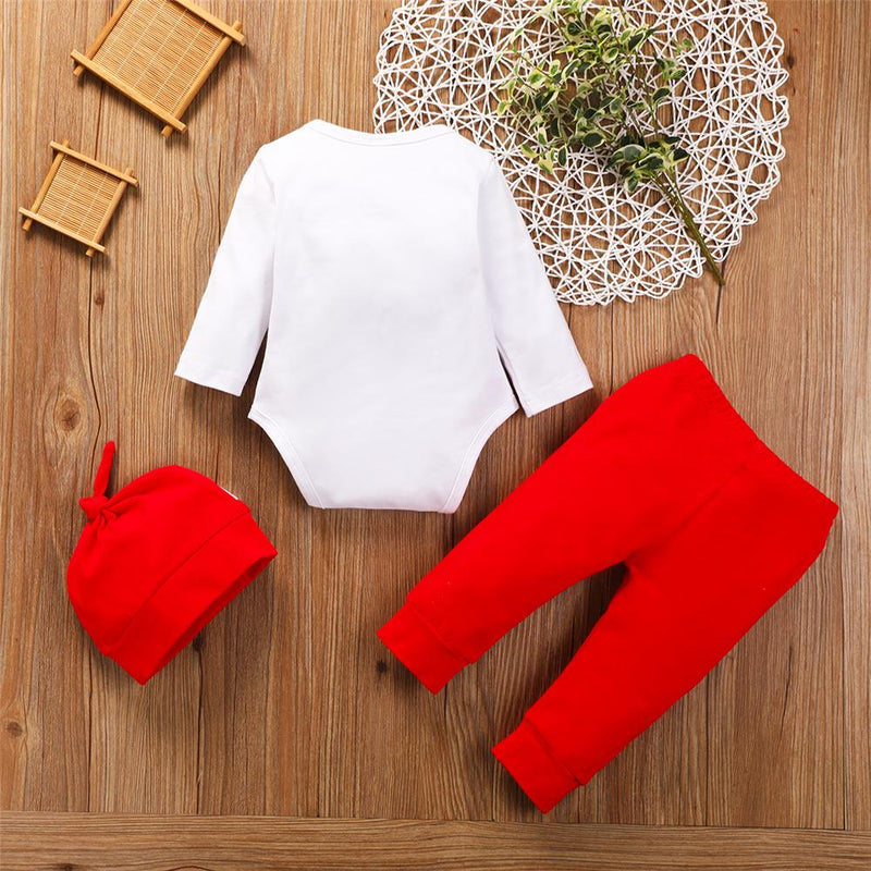 Baby Boys Long Sleeve Valentine's Day Romper & Pants & Hat Baby Outfits - PrettyKid