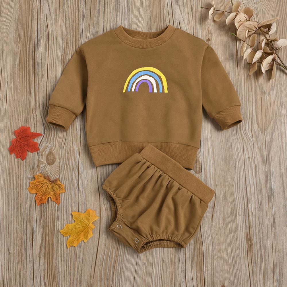 Baby Girls Casual Long Sleeve Rainbow Top & Short Baby Clothes Suppliers - PrettyKid