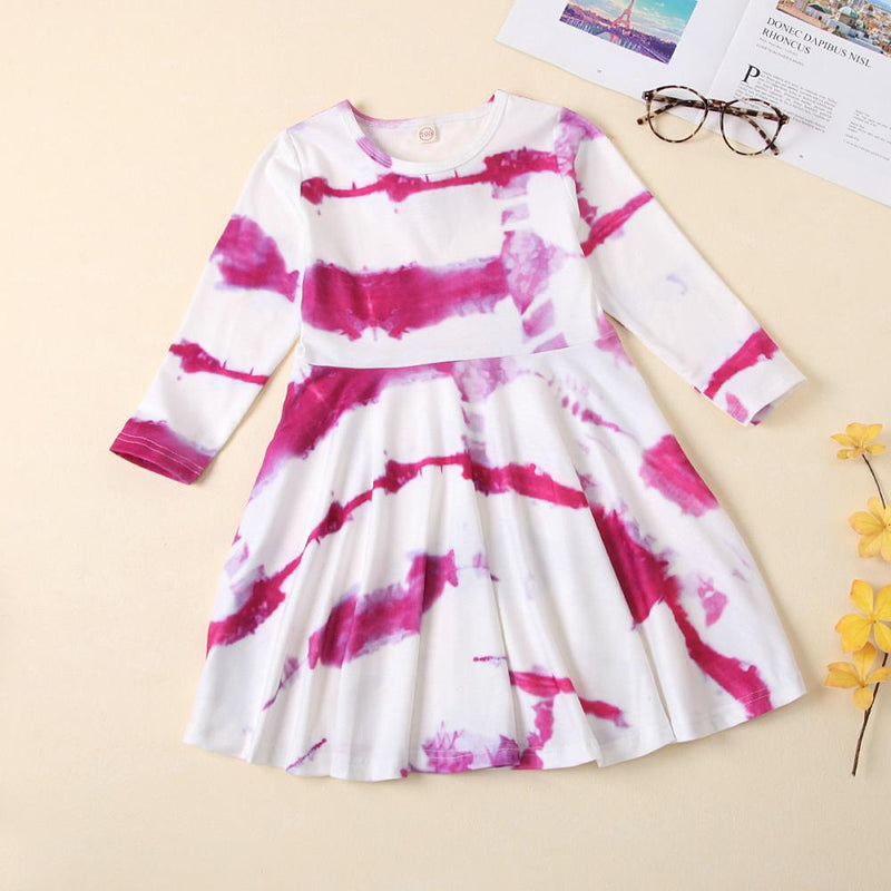 Girls Crew Neck Long Sleeve Tie Dye Dress Wholesale Girl Boutique Clothing - PrettyKid