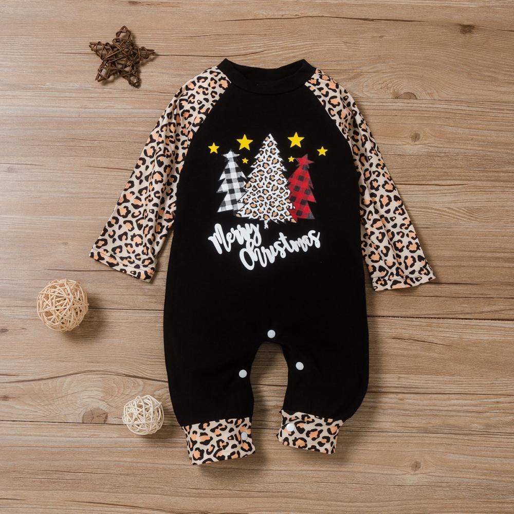 Baby Girls Leopard Christmas Letter Printed Long Sleeve Romper Baby Clothing Cheap Wholesale - PrettyKid