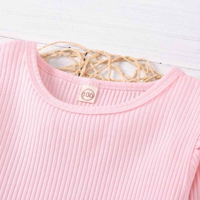 Girls Solid Color Long Sleeve Ruffle Top Girl T Shirts Wholesale - PrettyKid