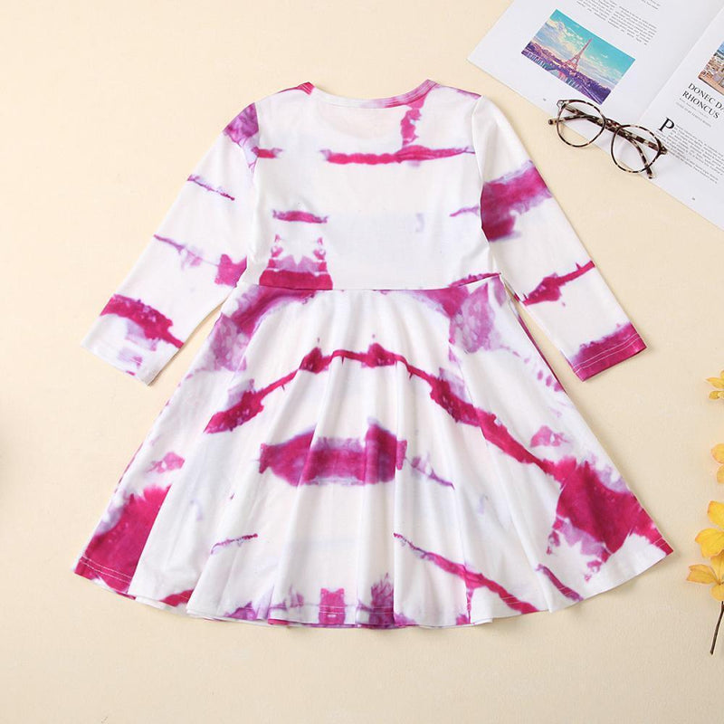 Girls Crew Neck Long Sleeve Tie Dye Dress Wholesale Girl Boutique Clothing - PrettyKid