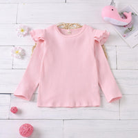 Girls Solid Color Long Sleeve Ruffle Top Girl T Shirts Wholesale - PrettyKid