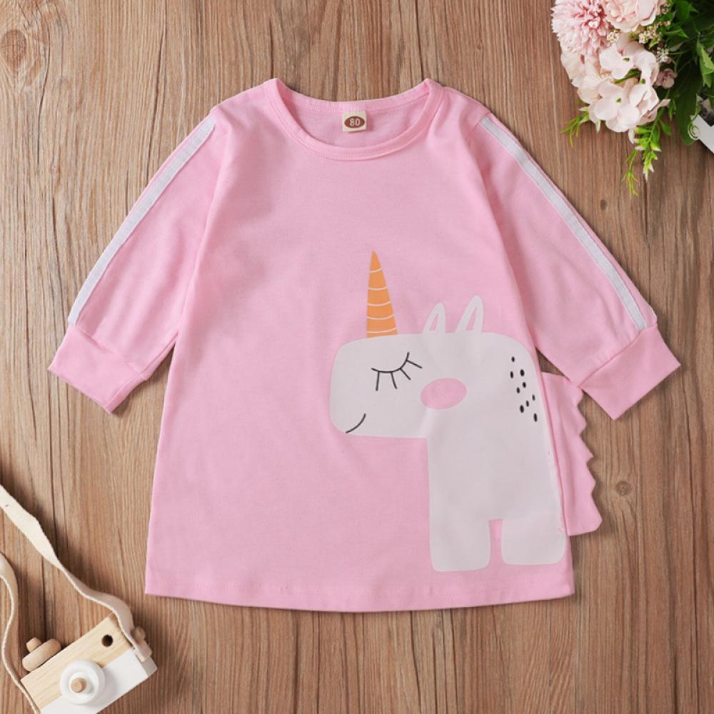 Baby Girls Cartoon Unicorn Printed Long Sleeve Dress Wholesale Clothing Baby - PrettyKid