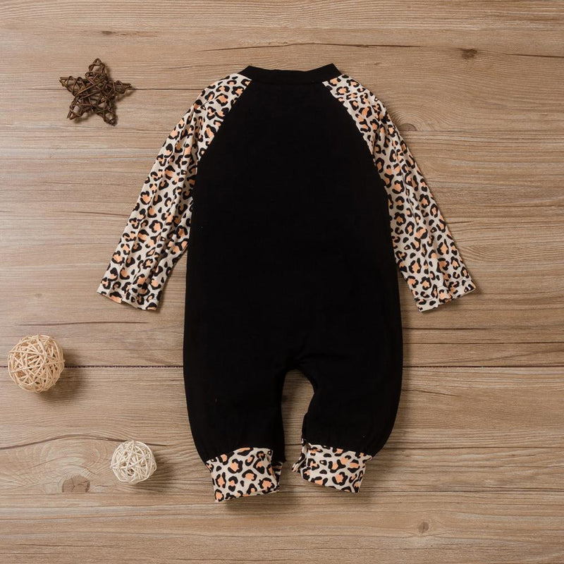 Baby Girls Leopard Christmas Letter Printed Long Sleeve Romper Baby Clothing Cheap Wholesale - PrettyKid