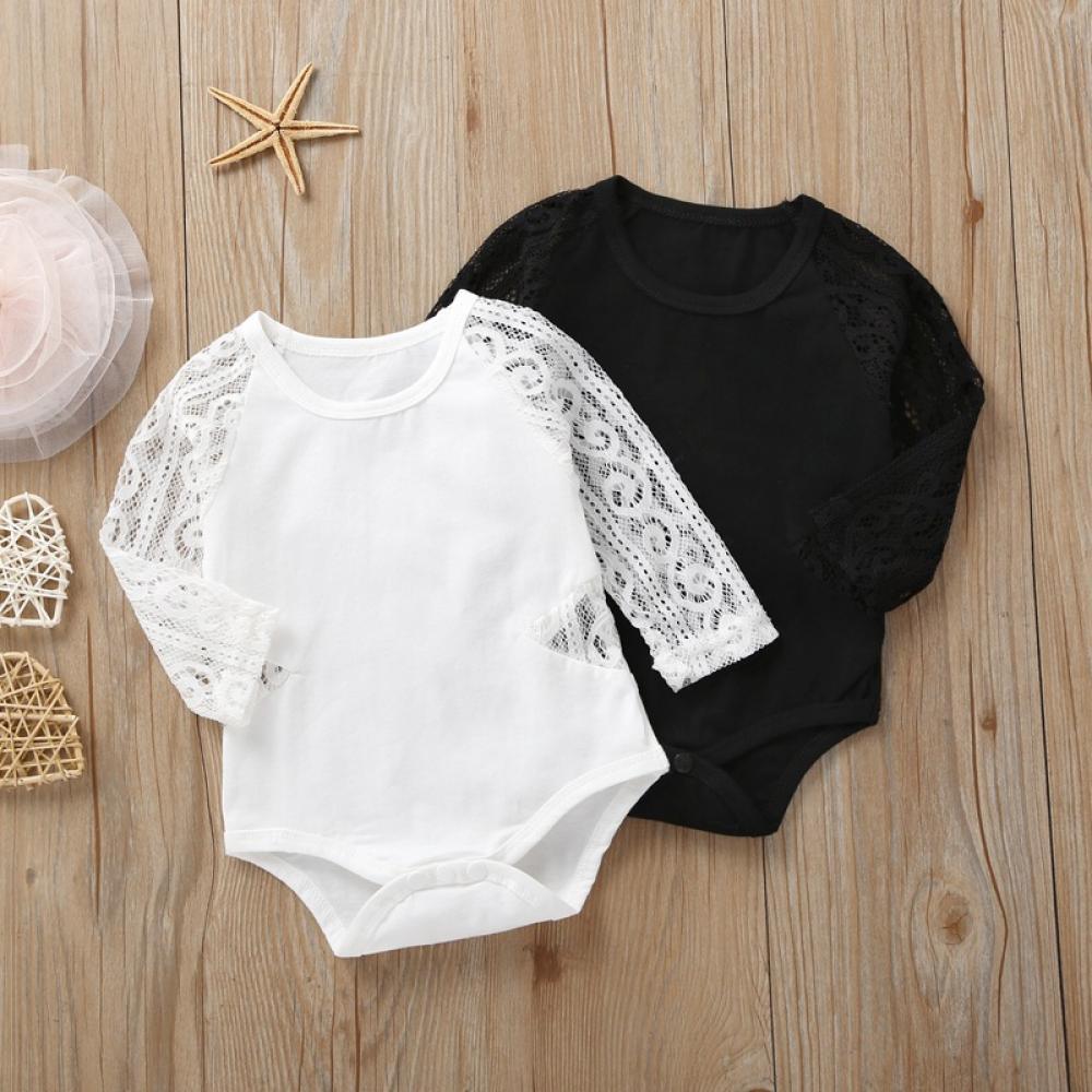 Baby Girls Solid Long Sleeve Lace Romper Baby Clothes Suppliers - PrettyKid