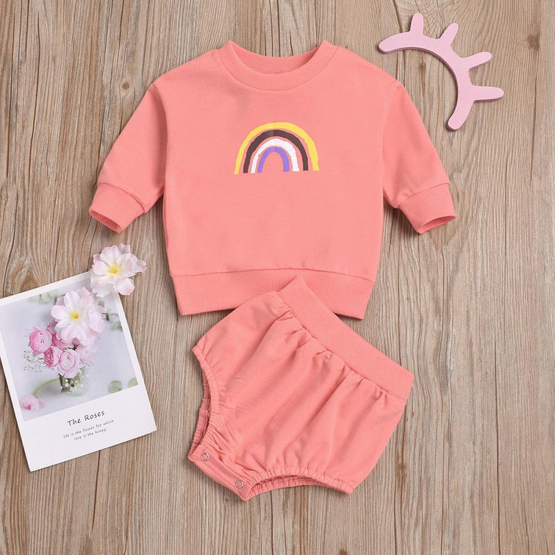 Baby Girls Casual Long Sleeve Rainbow Top & Short Baby Clothes Suppliers - PrettyKid