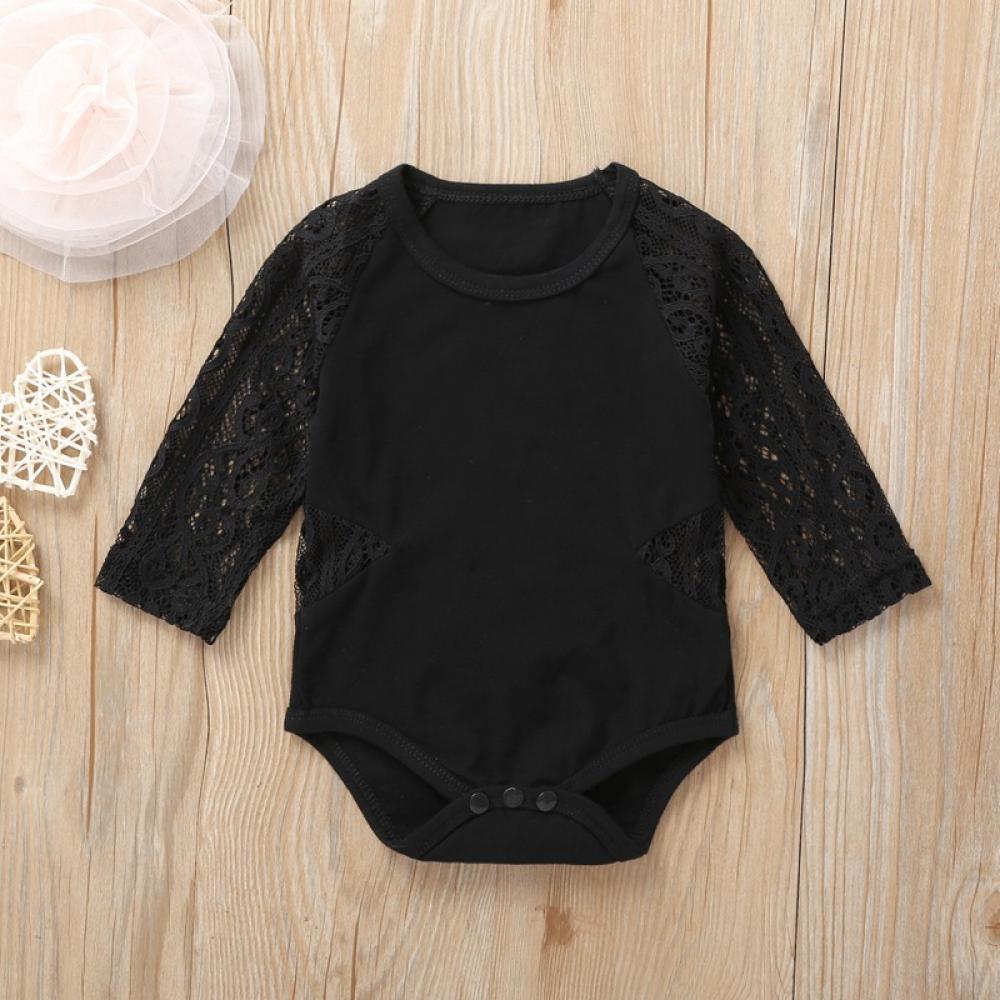 Baby Girls Solid Long Sleeve Lace Romper Baby Clothes Suppliers - PrettyKid