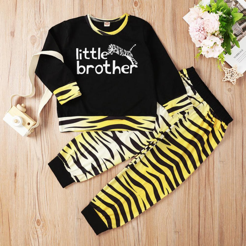 Boys Letter Printed Tiger Printed Top & Pants Kids Wholesale Clothing - PrettyKid