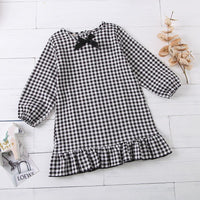 Girls Bow Long Sleeve Plaid Casual Dress Girls Dress Wholesale - PrettyKid