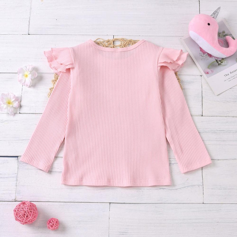 Girls Solid Color Long Sleeve Ruffle Top Girl T Shirts Wholesale - PrettyKid