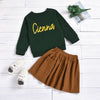 Girls Long Sleeve Letter Printed T-shirt & Striped Skirt Girl Boutique Clothing Wholesale - PrettyKid