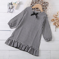 Girls Bow Long Sleeve Plaid Casual Dress Girls Dress Wholesale - PrettyKid