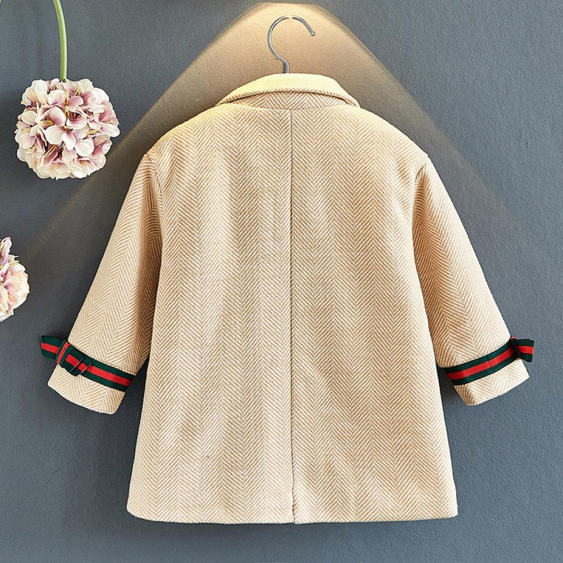 Girls Button Long Sleeve Woollen Coat Wholesale Little Girl Clothing - PrettyKid