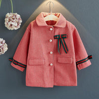 Girls Button Long Sleeve Woollen Coat Wholesale Little Girl Clothing - PrettyKid