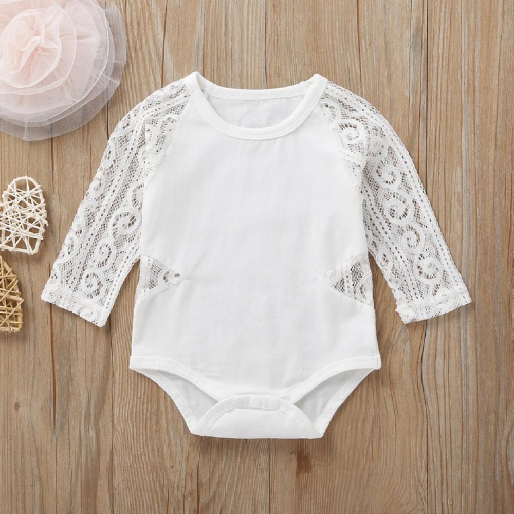 Baby Girls Solid Long Sleeve Lace Romper Baby Clothes Suppliers - PrettyKid