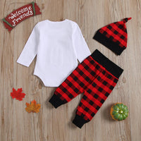 Baby Letter Printed Casual Romper & Plaid Pants & Hat Baby Clothing Wholesale - PrettyKid