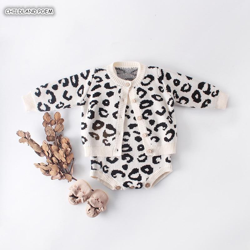 Baby Girl Leopard Knitted Baby Clothes Newborn Baby Girl Romper Cotton Baby Cardigan Sweater Romper Wholesale - PrettyKid