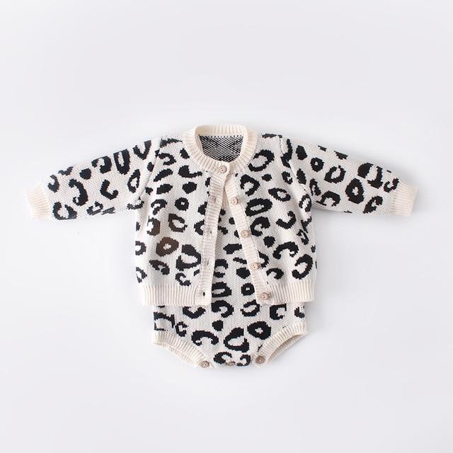 Baby Girl Leopard Knitted Baby Clothes Newborn Baby Girl Romper Cotton Baby Cardigan Sweater Romper Wholesale - PrettyKid