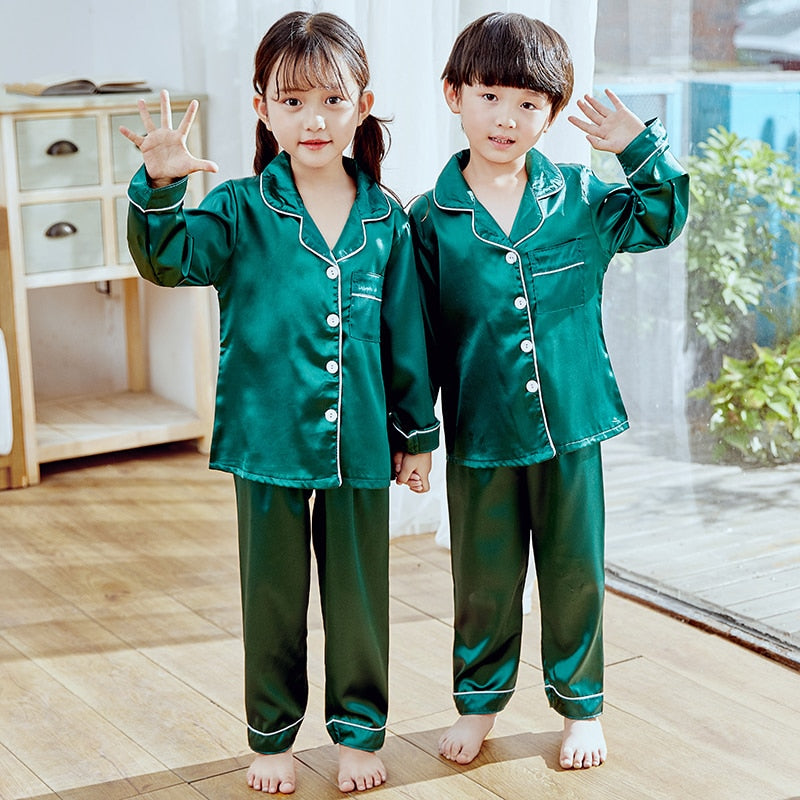 Stylish Kids Organic Pajamas Winter Long Sleeve Children's Sleepwear Set Silk Pajamas Suit Boys Pyjamas Sets Wholesale - PrettyKid