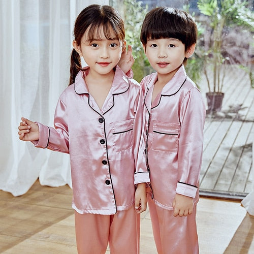 Stylish Kids Organic Pajamas Winter Long Sleeve Children's Sleepwear Set Silk Pajamas Suit Boys Pyjamas Sets Wholesale - PrettyKid