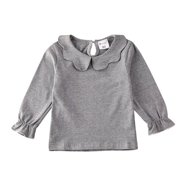 Fashion Baby Kid Girl Pullover Long Sleeve Sweaters Casual Solid Cotton Top Ruffle Sweaters Wholesale - PrettyKid